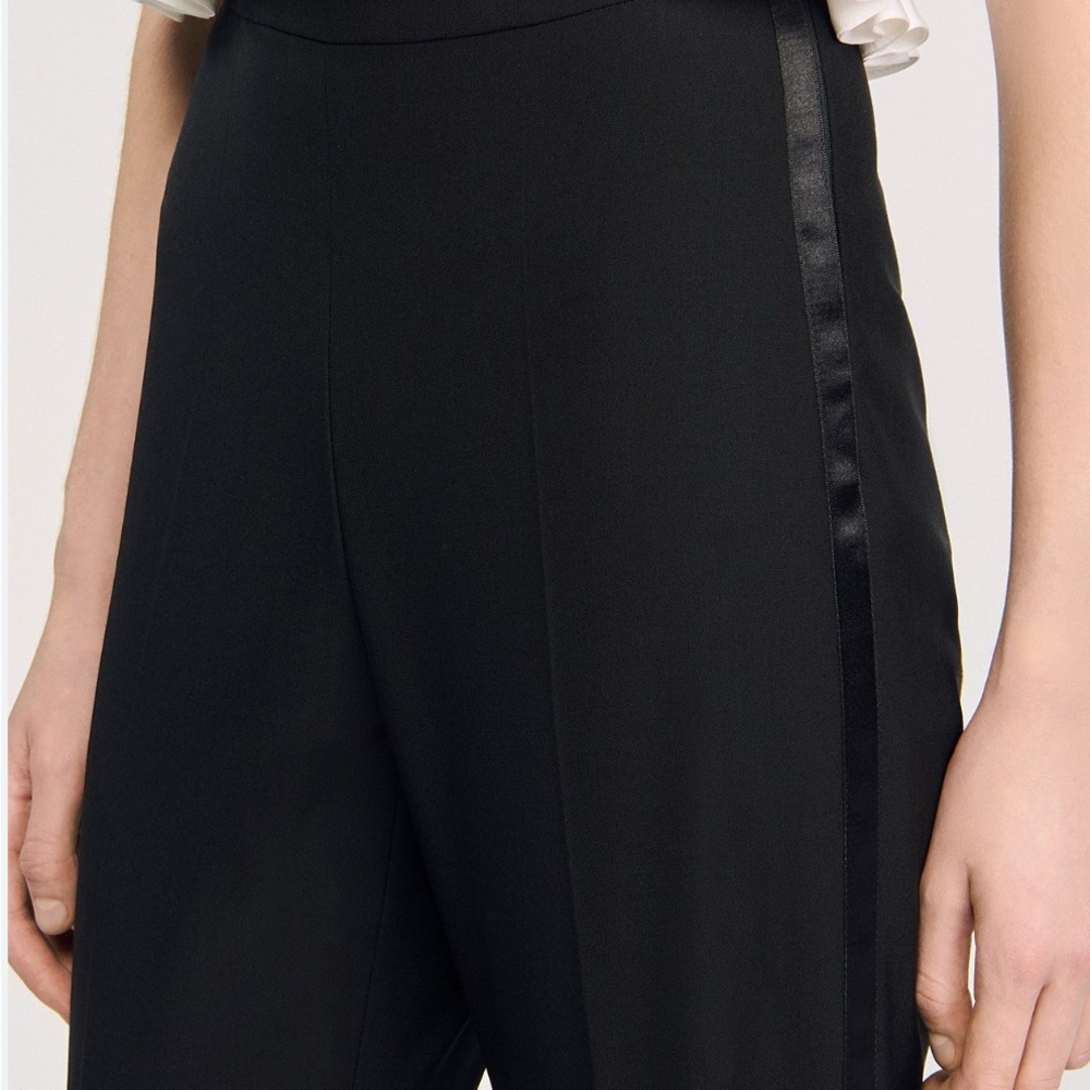 J. Crew Black Tuxedo Pants with Leather Side Stripe in 4